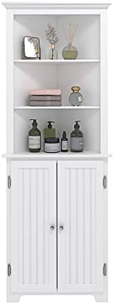 UTEX Tall Corner Cabinet, Free Standing Corner Storage Cabinet with Doors and Adjustable Shelves, Storage Cabinet Tall for Bathroom, Kitchen, Living Room, White