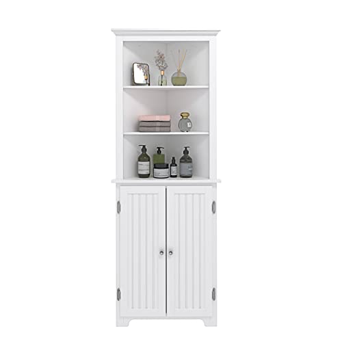 Utex Tall Corner Cabinet, Free Standing Corner Storage Cabinet With Doors And Adjustable Shelves, Storage Cabinet Tall For Bathroom, Kitchen, Living Room, White #TOP8