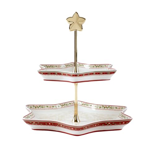 Villeroy & Boch Winter Bakery Delight Etagere Ilex, Premium Porzellan, Weiß/Rot/Beige