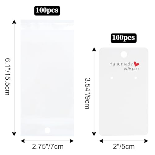 image for joycraft 100Pcs Earring Display Cards with Bags, 2x3.5 inch Earring Di