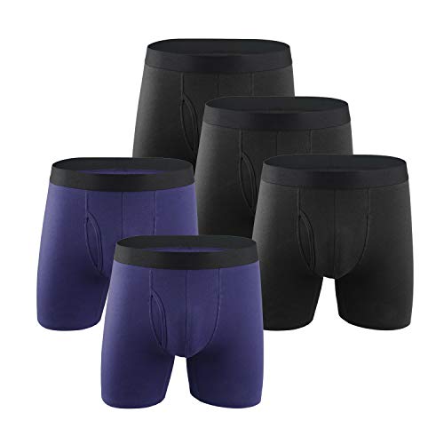 Henese Calzoncillos Tipo bóxer para Hombre, algodón, Paquete de 5-3 Negro, 2 Azules, Azul y Negro (L)