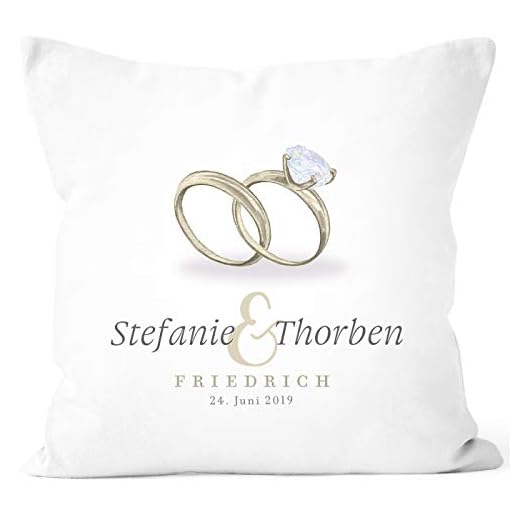 SpecialMe® personalisierbare Kissen-Hülle zur Hochzeit Ringe mit eigenen Vornamen Nachname Datum Hochzeitsgeschenk weiß Unisize
