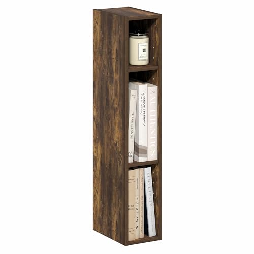 Image of Furinno Fulda Book Shelf, 3-Tier Narrow Bookshelf, Bookcase with 6-in Width Storage Shelf, 9.3 x 5.9 x 31.5, for Living Room, Bedroom, Home Office, Amber Pine