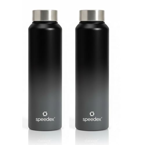 Image of Speedex Stainless Steel Water Bottle 1 Ltr, Leak Proof Screw Cap, BIS Approved 1000 ml Metal Bottle For Daily, Office, School, Gym, Travel Use for Men, Women, Kids, Adults, Black Grey, Set of 2