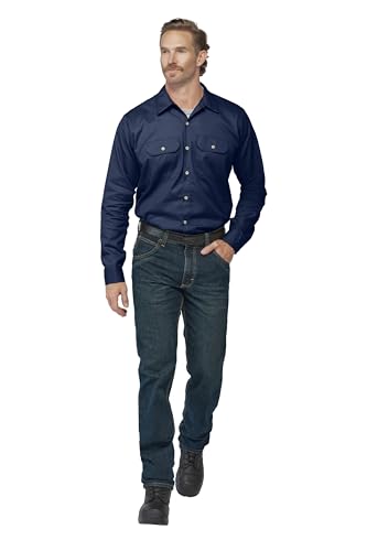 Bulwark Men's Flame Resistant 7 oz Cotton Work Shirt with Sleeve Vent, Navy, Large
