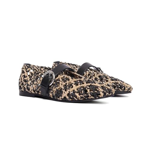 Mesh Mary Jane Flats for Women Woven Ballet Flats Slip on Round Toe Comfy Adjustable Buckle Strap Dressy Casual Ballerina Shoes