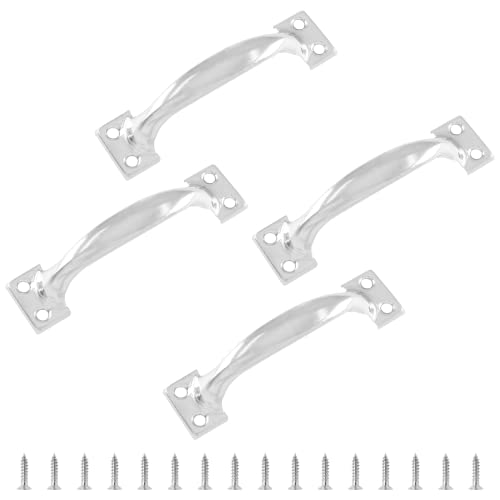Bivethoi 4pcs 4 Inch Vintage Barn Door Pulls Utility Cabinet Handles, Screw in Drawer Pulls Silver Gate Handles, Metal Garage Door Handles Outdoor Kitchen Hardware for Wooden Fence Cupboard Dresser