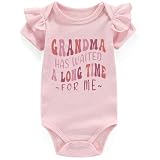 Azzwnee grandma has waited a long time for me baby announcement promoted to grandma baby clothes Pink with ruffle 3-6 months