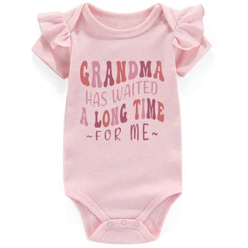 Azzwnee grandma has waited a long time for me baby announcement promoted to grandma baby clothes Pink with ruffle 3-6 months