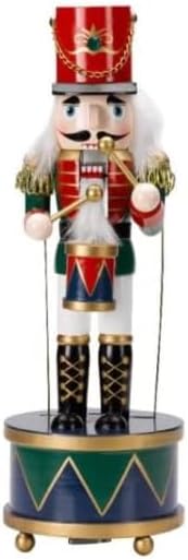 Wooden Nutcracker Music Box, Musical Soldier Nutcrackers with Clockwork & Base for Fireplace Christmas Drumming Nutcracker Figures Musical Box for Christmas Tree Party Xmas Decora Gift (Green)