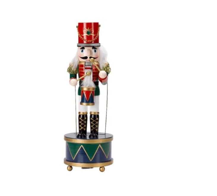 Wooden Nutcracker Music Box, Musical Soldier Nutcrackers with Clockwork & Base for Fireplace Christmas Drumming Nutcracker Figures Musical Box for Christmas Tree Party Xmas Decora Gift (Green)