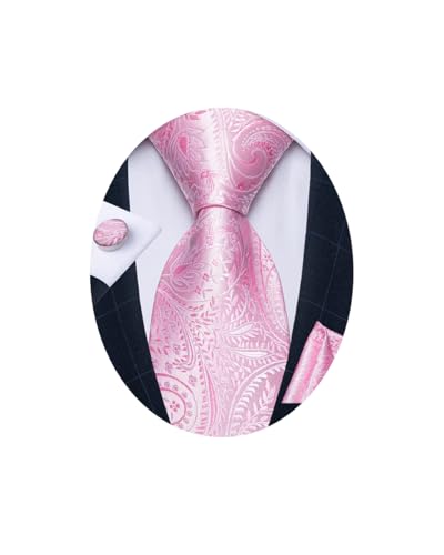 Image of DiBanGu Mens Paisley Tie Sets Silk Jacquard Woven Floral Necktie and Pocket Square Cufflinks Wedding Business Party