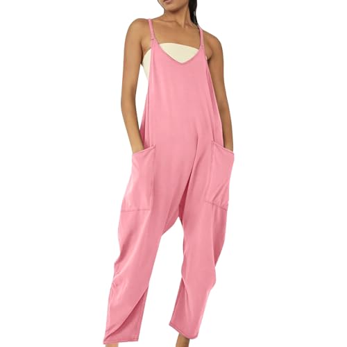 Peto para mujer, pantalones de trabajo de verano, sueltos, mono con bolsillos grandes, mono holgado, sin mangas, pantalones de babero sueltos, monocolor, informal, talla grande, sin mangas, Rosa., S