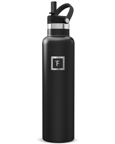 IRON °FLASK Camping & Hiking Hydration Flask with Straw, BPA-Free Insulated Stainless Steel Sports Water Bottle - 24 oz Midnight Black