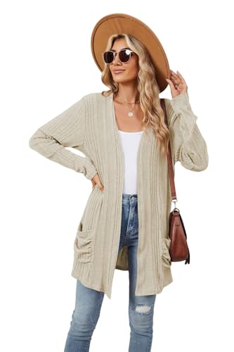 Image of Women's Lightweight Cardigan Open Front Long Sleeve Casual Knit Sweaters Coat Long Cardigan With Pockets