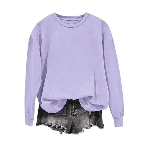 Women's Casual Crew Neck Sweatshirts Loose Fit Solid Color Oversized Long Sleeve Basic Tops Fall Pullover Sweatshirts