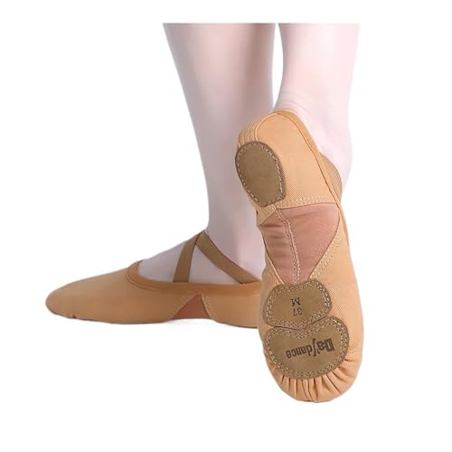 Professional Ballet Shoes Soft Three Split Sole Women Girls Ballerina Dance Shoes Stretch Fabric Mesh Splice Ballet Slippers(Beige,41)2