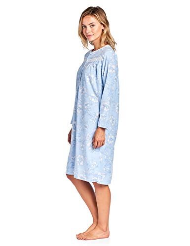 Casual Nights Women's Long Sleeve Printed Micro Fleece Nightgown - Blue - X-Large