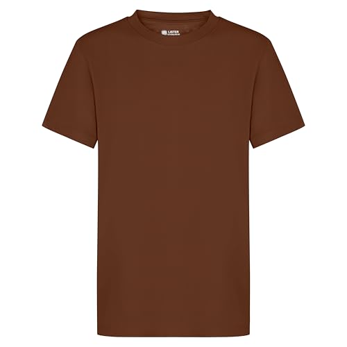 Camiseta lisa para niños de 1 a 15 años, 100 % algodón, suave hilado, unisex, uniforme escolar, gimnasio, marrón, 8-9 años