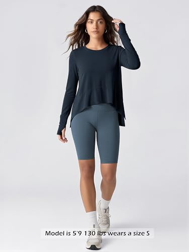 Image of ODODOS Soft Modal Long Sleeve Crop Top for Women with Thumb Hole Athletic Gym Workout Cropped Yoga Shirts