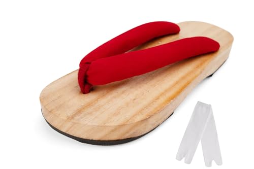 jinwinda Tradicional japonés Geta sandalias de madera, zapatillas, madera rojo, 38 EU