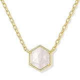 PAVOI 14K Yellow Gold Plated Mother of Pearl Gemstone Pendant Necklace | Gemstone Dainty Chain Necklaces for Women