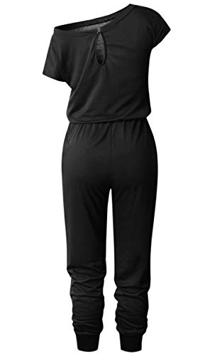 Amiery Women's Sexy Off Shoulder Jumpsuit Solid Casual Elastic Waist Beam Foot Jumpsuits Rompers Black Xl #TOP5