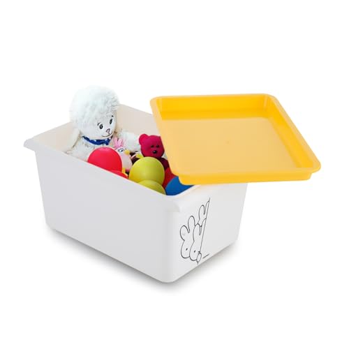 Image of Nayasa Lego Print Stack N Store Plastic Storage Boxes with Lid & Side Handle | Multipurpose Storage Stackable Box | Strong and Durable | Set of 3, 5 L & 12 L | Small + Big | Yellow
