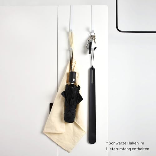 D&D Living® Türhaken zum Einhängen bis 16 mm | 4x Doppel Haken für Türgarderobe | Kleiderhaken für Tür und Schrank (Schwarz)