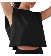 YIPINK Women’s 100% Cotton Cropped Workout Tank Tops Soft Breathable Loose Fit Muscle Tank for Gy...