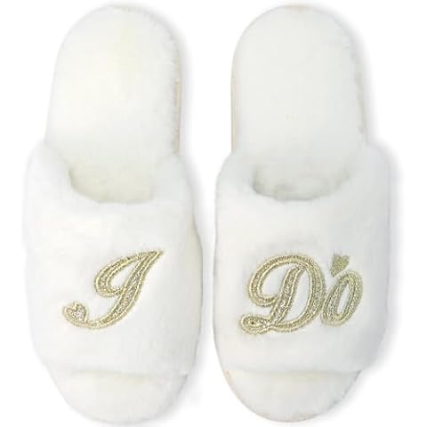 HIALTODAY Bride Slippers for Wedding, Pink I Do Bridal Slippers for Bride Fuzzy Slippers for Women for Wedding Bridal Shower Bachelorette Party Cover