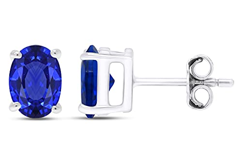 Birthstone Stud Earrings for Women, 10X8MM Oval Simulated Gemstone Studs in 14K White Gold Over Sterling Silver Push Back Earrings, Jewelry Gift for Her3