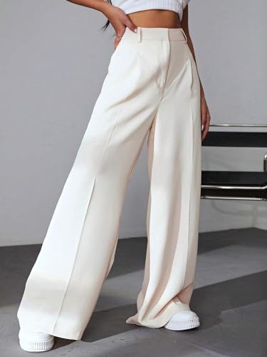 Womens Solid Wide Leg Pants Zipper Button Loose Long Palazzo Pant Trousers For Women3