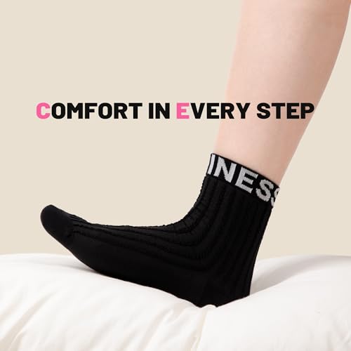 RockDove Women's Set Original Two-Tone Memory Foam Slipper (Size 7-8 US Women, Light Grey/Red) & 3-Pair Letter Trim Cotton Ankle Socks4