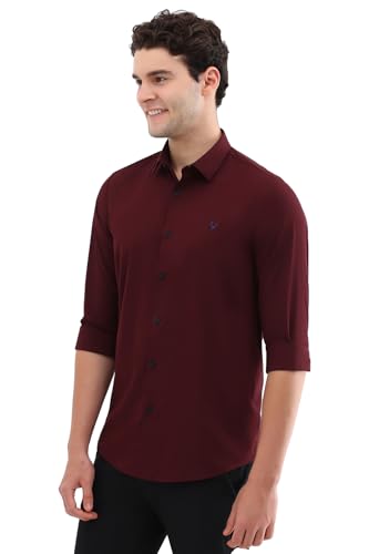 Image of Men Maroon Slim Fit Solid Full Sleeves Casual Shirts