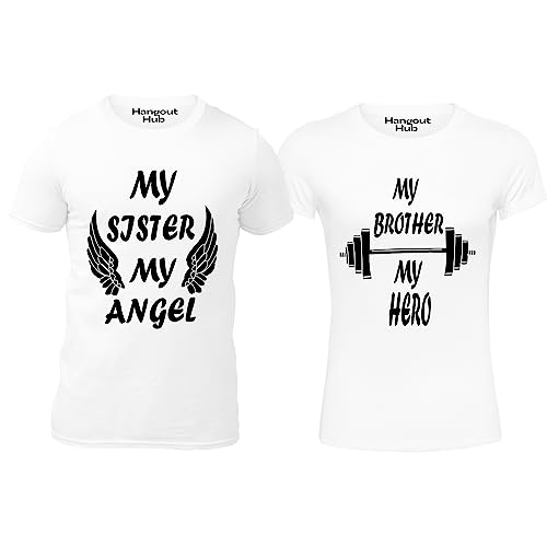 Image of Hangout Hub |Sibling Tshirts| Brother Sister Angel Hero | Set of 2