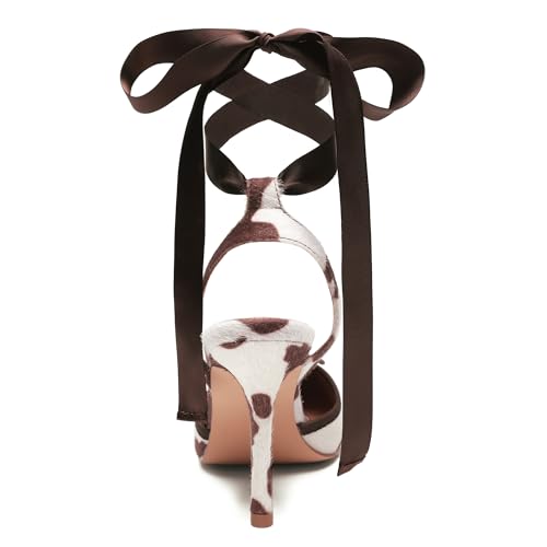 Image of Riekhany Satin Ballet Heels for Women Closed Square Toe Bow Ballerina Heels Lace Up High Heel Slingback Pumps Strappy Stiletto Mary Janes Elegant Party Shoes