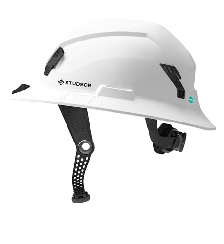 STUDSON SHK-1 Highbar Full Brim Class E Non-Vented Safety Helmet | ANSI Z89.1 Type I & Type II | Electrical Rated 20 000V | Koroyd Impact Protection | Highbar Chinstrap - White
