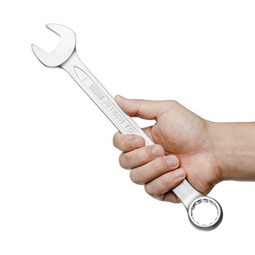Image of Jetech 1 inch Combination Wrench, SAE 12-Point Chrome Vanadium Steel Spanner, Industrial Grade with 15-Degree Offset, Sand Blasted Finish, Heat-Treated Forged Tool
