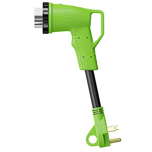 Leisure Cords 12" 90-Degree Dogbone RV Adapter 30 Amp Male and 50 Amp Female with Twist Lock and LED Power Indicator (30 Amp Male - 50 Amp Female Twist)