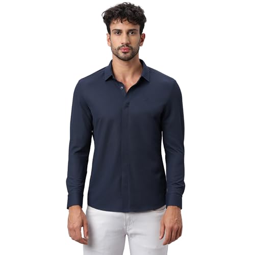 Image of HEKTOR Men's Hidden Button Shirt-Long Sleeve Bubble Check Shirt|Premium Nylon Blend, Regular Fit,Textured Smart