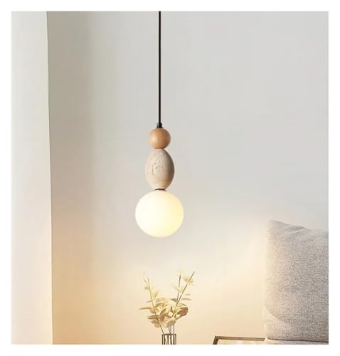 Lustre bois pierre pendentif LED avec travertin jaune modèle D pour salon