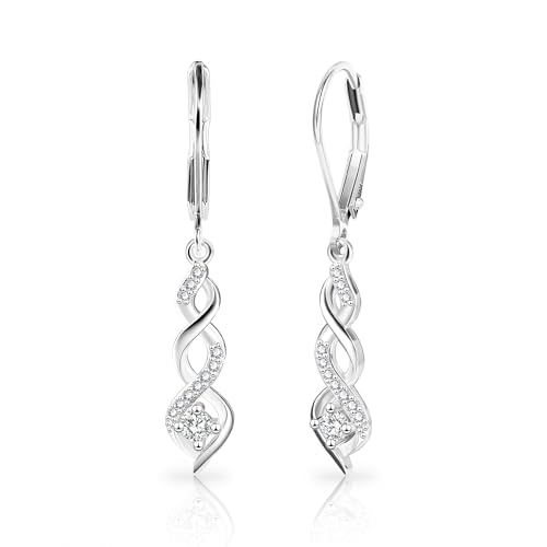 Pendientes largos plata mujer elegantes con circonitas brillantes diseño espiral moderno pendientes colgantes mujer plata de ley Plata esterlina hipoalergénicos ideales para regalo novia diario
