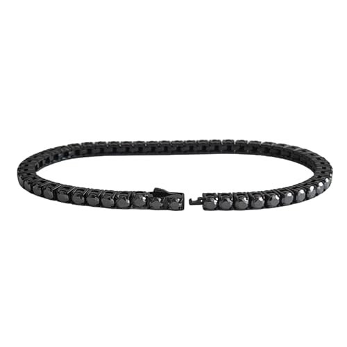 4/5mm Black Moissanite Tennis Bracelets for Women Men, 316 Stainless Steel Cuban Chain Lab Grown Simulated Diamond Bracelets Wedding Gift Jewelry Fathers day