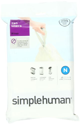 Image of simplehuman Custom Fit Trash Can Liner N, 45 Liters / 12 Gallons, 20-Count (Pack of 2)