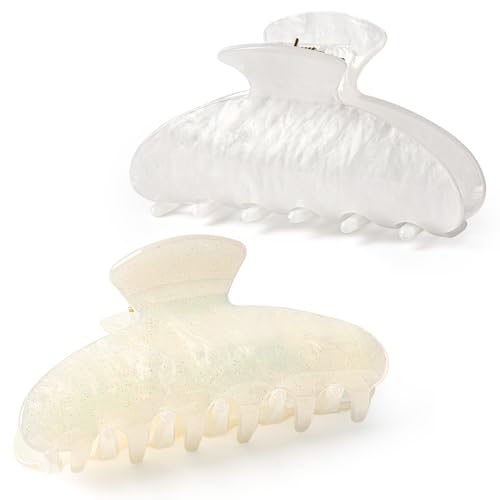 Aileam Acetate Hair Claw Clips for Women,White Beige hair clip French Design Strong Hold Non-Slip claw clips for Thick Hair, 2 Pack