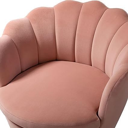 Image of Wooden Velvet Shell Accent Chair, Upholstery, Gold Metal Legs, Channel Tufted Design, Barrel Chair for Living Room, Drawing Room, Bedroom, & Office (Pink)