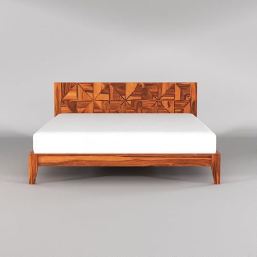 Image of Solid Sheesham Wood King Size Cot Bed Without Storage for Bedroom - Wooden King Size Cot for Bedroom - Solid Wooden Double Bed Palang for Home (James Honey)