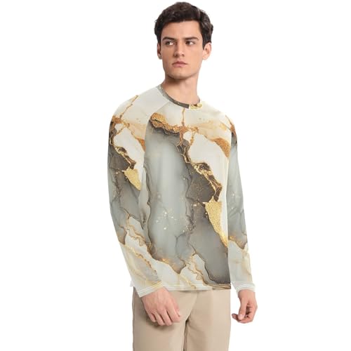 Marble White Yellow UPF 50+ Sun Shirts for Men Breathable Loose Mens Sun Protection Long Sleeve Summer3