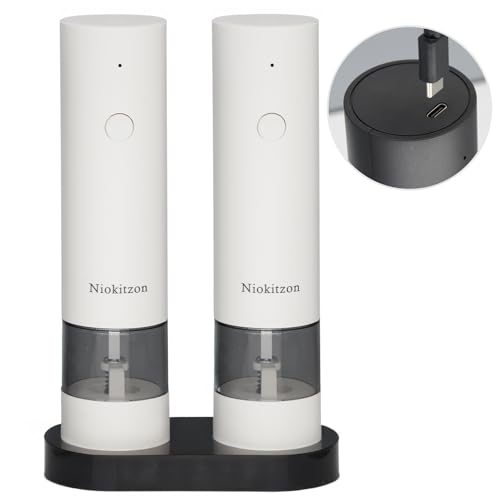 Electric Salt and Pepper Grinder Set,Automatic Salt and Pepper Shakers set,Pepper grinder with Adjustable Coarseness,One-Hand Operation Electric pepper grinder with stand